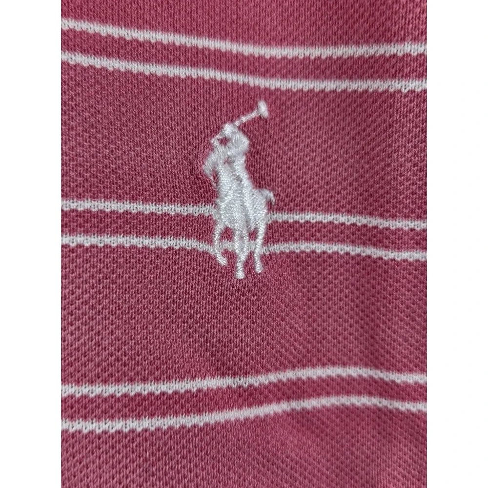 Polo Golf Ralph Lauren Mens Pink White Striped Pima Cotton Polo‎ Shirt Preppy